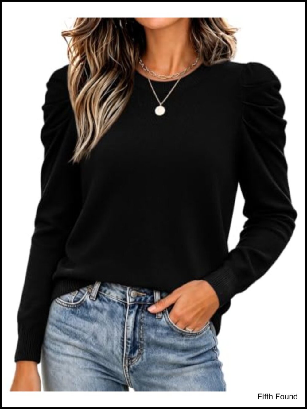 Women's Puff Sleeve Long Sleeve Knit Pullover Sweater Fall Tops